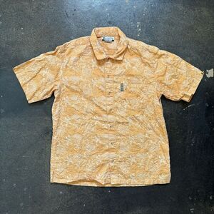 Columbia Orange Button Up Shirt Floral Print Mens Size Large Outdoors